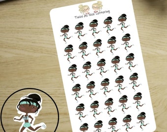 Jogging Stickers, African American Jogging Girl, Dark Skin Girl Running Stickers, Planner Stickers