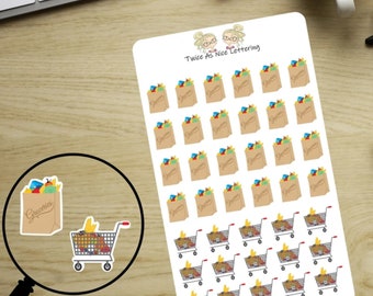 Grocery Planner Stickers, Grocery Cart Stickers, Half Sheet Stickers, Stickers For Planners