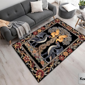 Fantasy Inspired Area Rug, Dark Academia Gothic Book Nook Decor, Fairycore Bedroom Magical Dragon Aesthetic Maximalist Rug For Game Room