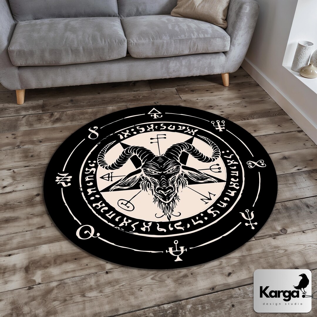 Evil Goat Round Rug, Magic Circle Mat, Satan Ritual Carpet, Witchy ...