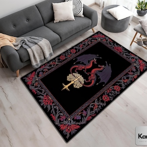 Fantasy Inspired Area Rug, Dark Academia Gothic Book Nook Decor, Fairycore Bedroom Magical Dragon Aesthetic Maximalist Rug For Game Room