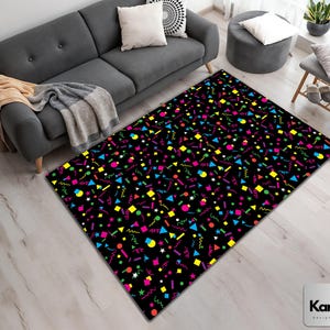 Retro Arcade Carpet, Colorful Trippy Area Rug, 80s 90s Accent Floor Mat, Game Room, Bowling Alley, Man Cave, Home Theater Decor, Gamer Gift