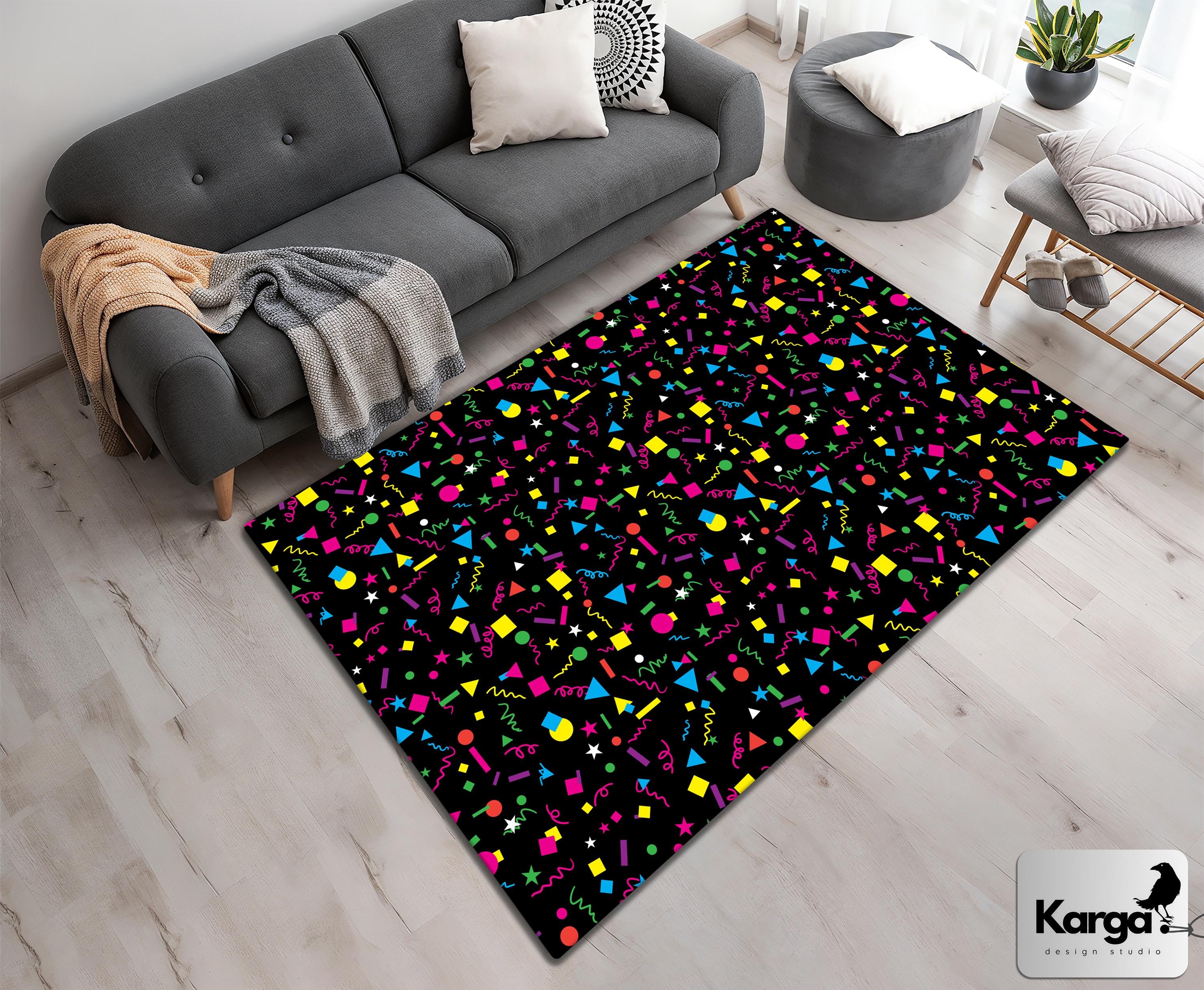 Retro Arcade Carpet, Colorful Trippy Area Rug, 80s 90s Accent