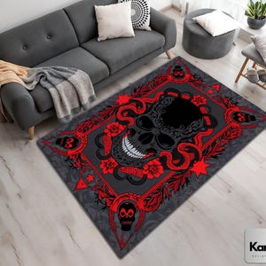 Skull Rug, Gothic Rug, Snake and Skull Rug, Flower Rug, Fear Rug, Modern Rug, Popular Rug, Living Room Rug, Skull and Flower Rug, Home Decor