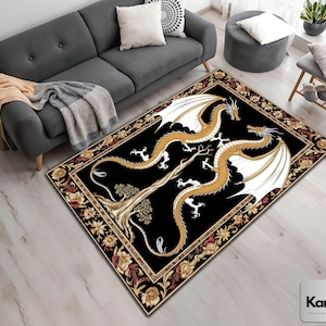 Fantasy Inspired Area Rug, Dark Academia Gothic Book Nook Decor, Fairycore Bedroom Magical Dragon Aesthetic Maximalist Rug For Game Room