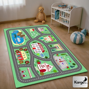 Verkeersauto wegenkaart tapijt, kinderstadskaart verkeerstapijt, stadsweg kindvriendelijk tapijt, kinderkamer vloermat, kinderkamerdecor, kinderkamertapijt