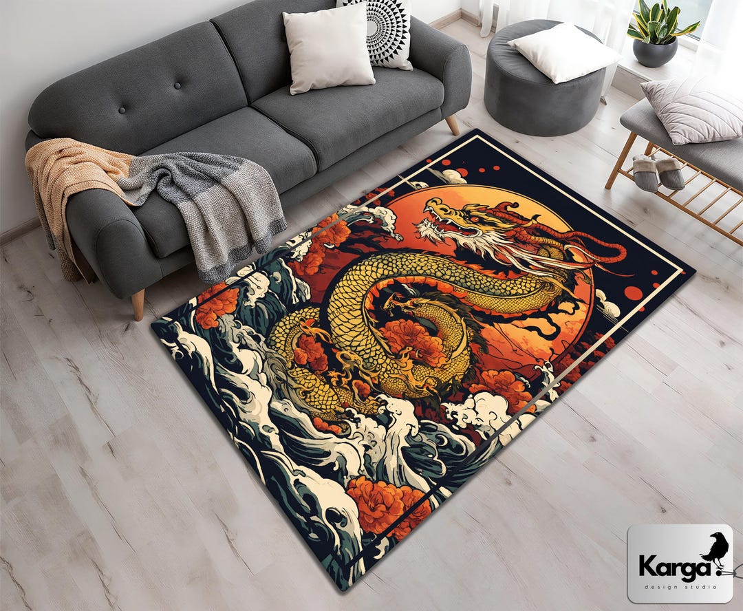 Dragon Rug Irl Japanese Dragon Rug, Japanese Rug, Cool Rug, Dragon Rug, Modern Rug ...