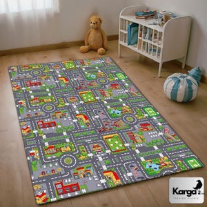 Tapete de trânsito com mapa de cidade para crianças, tapete para crianças com mapa de trânsito, tapete para quarto de criança, decoração para quarto de criança, tapete para berçário