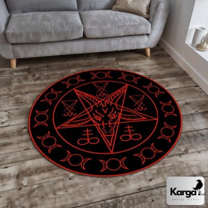 Satanic Pentagram Round Rug, Satanic Dark Skull Rug, Goatboi Rug, Satanic Decor, Horror Devil Rug, Devil Board Rug, Custom Rug, Bedroom Rug