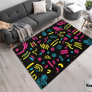 Retro Arcade Carpet, Colorful Trippy Area Rug, 80s 90s Accent Floor Mat, Game Room, Bowling Alley, Man Cave, Home Theater Decor, Gamer Gift