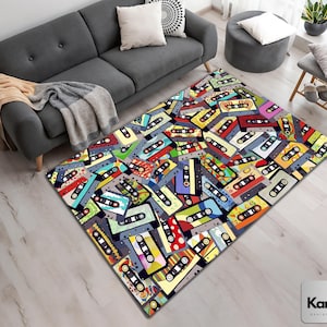Classic Cassette Rug, 90s Rug, Tape Rug, Retro Design Rug, Non Slip Carpet, Custom Cassette Rug, Music Rug, Rug for Living Room, Retro Rug