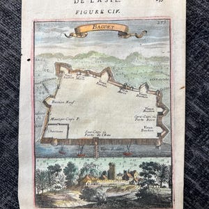 Seltener handaquarellierter 17.Jahrhundertstich von Bagdad von Mallet (1683) - Antikes historisches Kunstwerk - irakisches Artefakt - Kunst