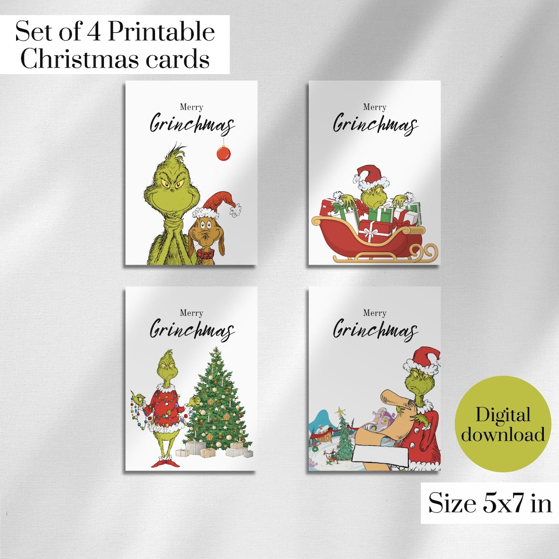 Digital Christmas Cards, Grinch, Merry Grinchmas, Printable, PDF - Etsy