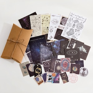 Astrologie astronomie ambachtelijk papierpakket, Washi-stickers, plakboek, planner, logboekpapierpakket, tags, ruimtevaartuigbenodigdheden-30st