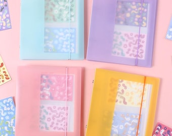 100 Pockets Pastel Sticker Storage Binder | Kawaii Loose Leaf Planner Album with Elastic Band 25 Pages Photo Card Organizer Collection Book