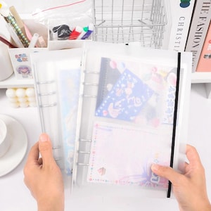 Przezroczysty organizer do segregatora A6 | Notatnik z naklejkami i taśmą washi oraz kieszonka na suwak | Luźne kartki do planowania i prowadzenia dziennika