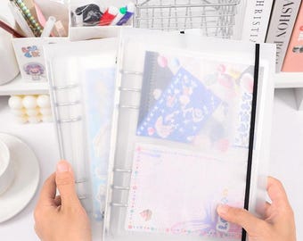 A6 Clear Binder Organizer | Sticker and Washi Tape Storage Notebook and Zipper Pouche | Loose Leaf Planner Binder Accessories for Journaling