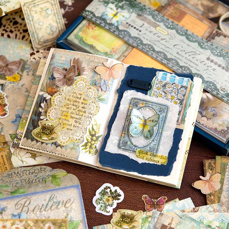 222 Pcs Vintage Scrapbook Journal Kit | Ephemera Paper & Sticker Gift ...
