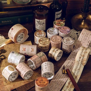 Fita washi para série de partituras/cartões postais, fita decorativa para scrapbooking, diário de recortes, planejador, materiais de artesanato retrô faça você mesmo - 1 rolo