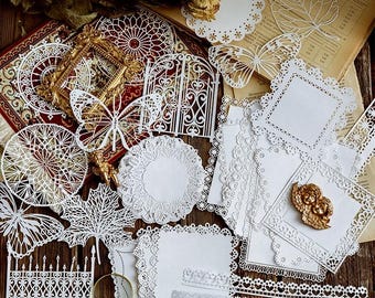 10 pcs White Lace Doily Paper for Junk Journaling | Vintage Paper Lace Set | Scrapbook Border Frame Ephemera Craft Pack