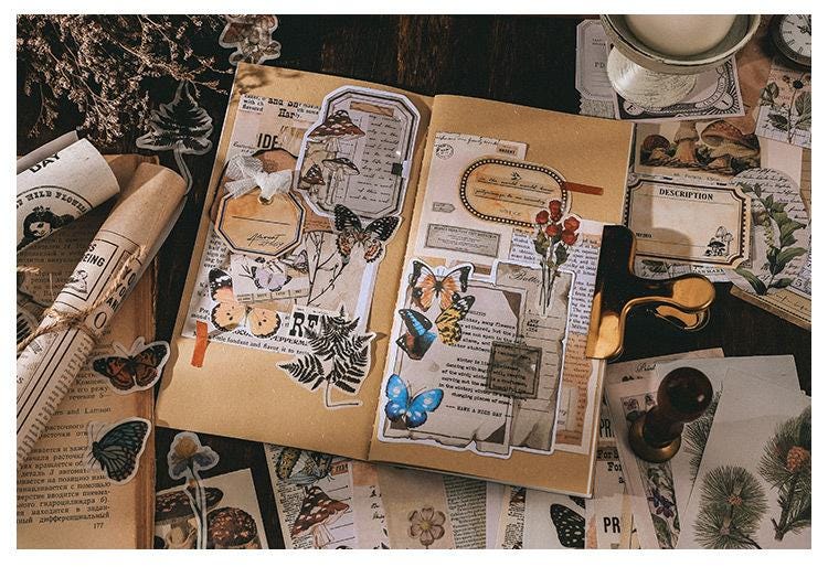 200 Pcs Vintage Washi Paper Stickers Kit | Junk Journal Ephemera Pack ...