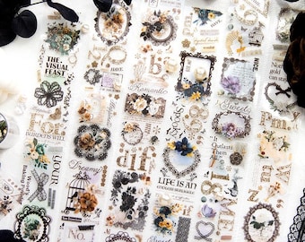 Romantic Gothic Laser Tape | PET Collage Sticker Tape with Lace, Flowers & Text – Junk Journal / Scrapbook Supplies - 1 Roll