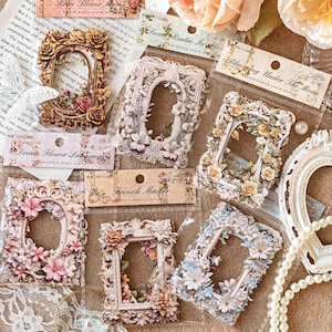 3D Vintage Blumenrahmen Aufkleber | Romantische Barock Bilderrahmen Aufkleber für Scrapbooking, Junk Journaling, Cardmaking, Collage Craft