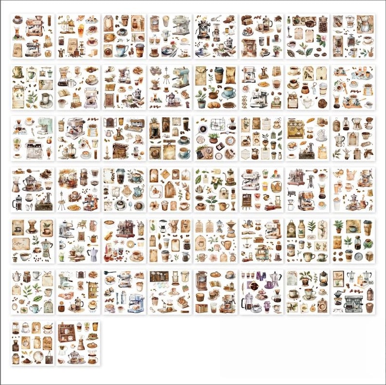 300+ Pcs Washi Sticker Book | Vintage Coffee & Fashion Girl Stickers ...