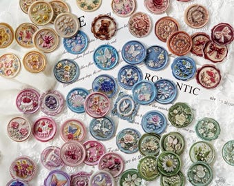 15 pcs Blooming Flowers in the Wild Wax Seal Stickers | Embossed Botanical Round Sticker Set for Journaling, Snail Mail & Vintage Decor