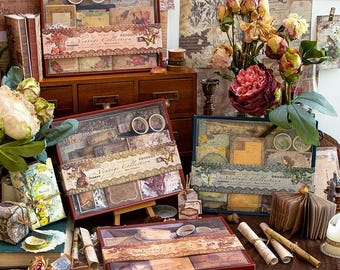 222 pcs Vintage Scrapbook Journal Kit | Ephemera Paper & Sticker Gift Box for Junk Journaling, Collage, Pen Pal, DIY Crafts, Aesthetic Decor