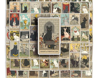 78 Pcs Tarot Cat Stickers Set | Mystical Tarot-Inspired Feline Sticker Pack for Journaling, Scrapbooking & Tarot Lovers | Gothic Witchy Cat