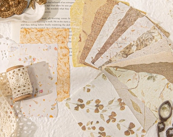 28 pcs Handmade Texture Paper Ephemera Pack | Neutral Aesthetic Ephemera, Faux Handmade Paper Look for Junk Journals, Scrapbook & DIY Crafts