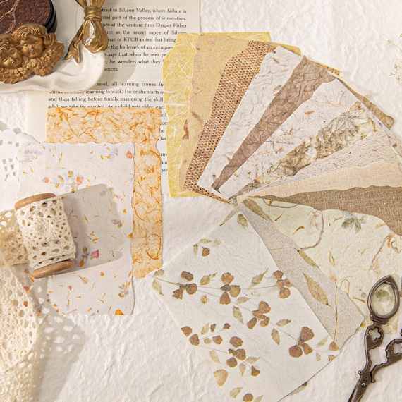 28 pcs Handmade Texture Paper Ephemera Pack | Neutral Aesthetic Ephemera, Faux Handmade Paper Look for Junk Journals, Scrapbook & DIY Crafts