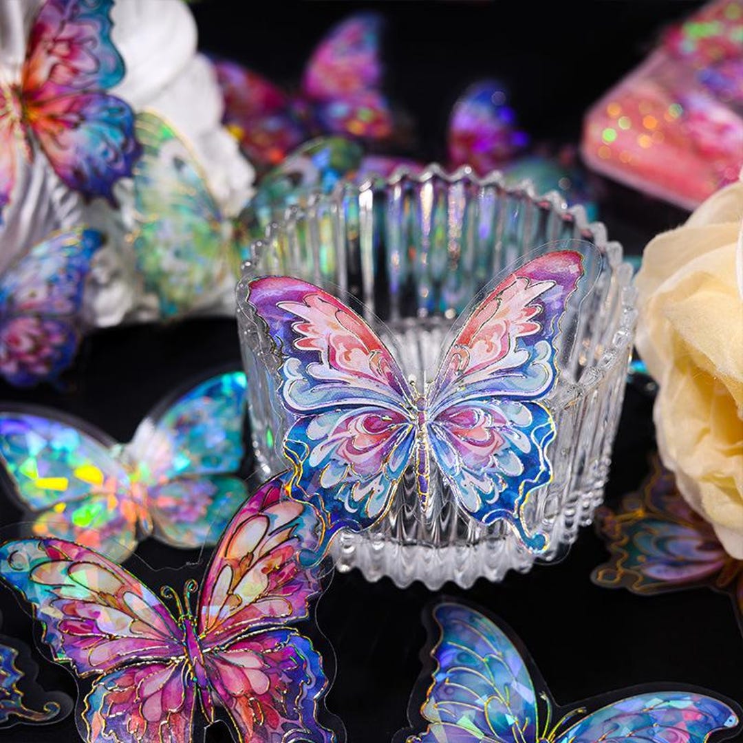 20 Pcs Holographic Butterfly Sticker Set | Iridescent PET Sticker–shiny ...