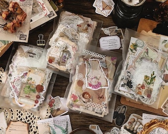 260 pcs Vintage Café Ephemera Kit | Journal Collage Set with Washi, PET Lace, Bakery Labels, Cards & Paper Stickers