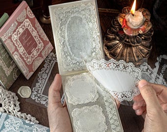 30pcs Vintage Lace PET Sticker | Transparent Frame Stickers for Junk Journal Scrapbooking Planner Collage Craft Victorian Lace Deco