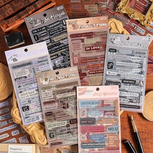 Stickers uit de tekstserie, PET-stickers, decoratieve plakboeken voor junkjournal, planner, retro doe-het-zelfartikelen - 6 vellen (120 stks +)