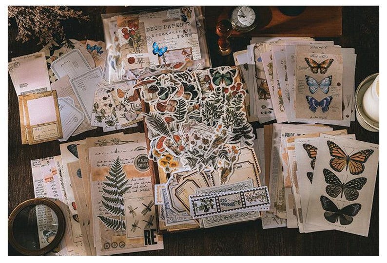 200 Pcs Vintage Washi Paper Stickers Kit | Junk Journal Ephemera Pack ...