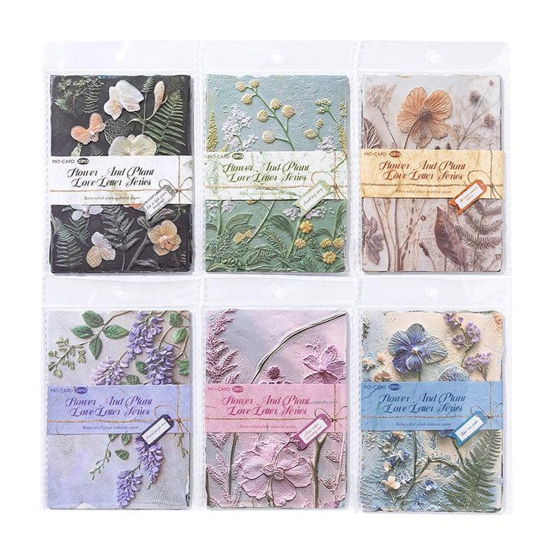 23pcs Botanical Paper Pack – 3 Embossed + 20 Background Papers | Flower Plant Series Retro Material Paper for Junk Journal Scrapbook Collage image 19