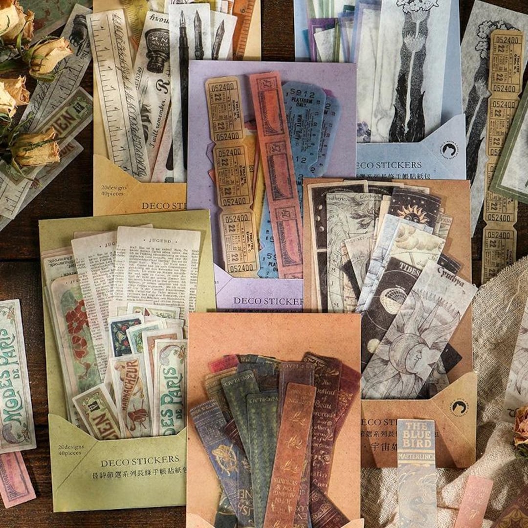 40 Pcs Vintage Bookmark Stickers Pack | Retro Literary Journal Bookmark ...