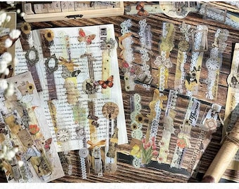 40 pcs Vintage Lace Transparent Bookmark Stickers | Retro Clear Strip Stickers for Journaling, Scrapbooking, Collage, Planner Decor