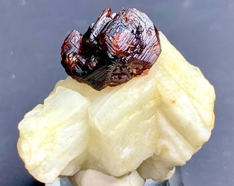 スカルドゥ産 長石上のガーネット パキスタン、スカルドゥ産、長石と石英、白雲母の上に赤いガーネットが