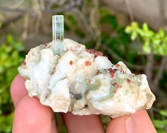 Sky Blue Aquamarine With Smoky Quartz Bunch On Feldspar From