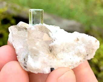 Sky Blue Aquamarine With Smoky Quartz Bunch On Feldspar From