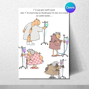 Gute Besserung, lustige freche Krankenhauskleid-Karte, digitale Vorlage, bearbeitbare Karte, druckbare Karte, Sofort Download, Grußkarte