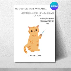 Carte de rétablissement drôle, humour de chat, modèle numérique, carte modifiable, imprimable, téléchargement immédiat, carte de voeux