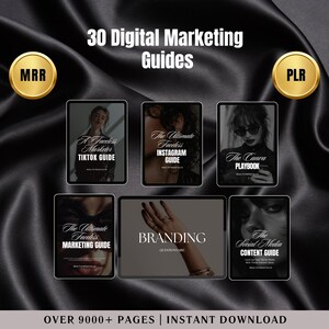 May include: A collection of 30 digital marketing guides, covering topics such as TikTok, Instagram, Canva, branding, and social media content. The guides are available for instant download and contain over 9000 pages of information.