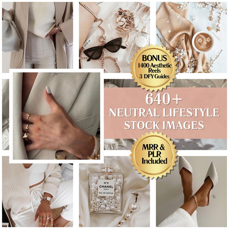 Bundel met 640+ neutrale lifestyle-foto's | Anonieme esthetiek Stockafbeeldingen | Instagram Reels Vault PLR MRR | Sociale media-foto's afbeelding 1