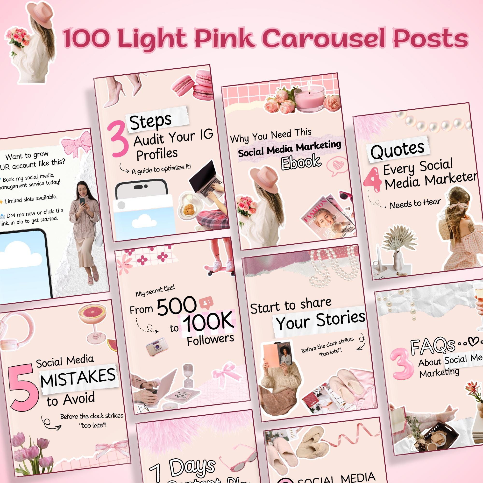 200 Pink Instagram Carousel Templates: Canva Editable (MRR & PLR) - Etsy