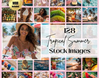 Tropische zomervoorraadfoto's, MRR PLR-bundel, strandschoonheid stockfoto's, zomeresthetiek stockfoto's, anonieme marketing-AI-afbeeldingen